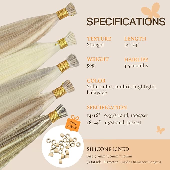 DOORES I Tip Hair Extensions, Platinum Blonde 50g/100s 14 Inch, Tips Hair Extensions Real Human Hair I Tip Remy Hair Extensions Cold Fusion Hair Extensions Short Straight Hair
