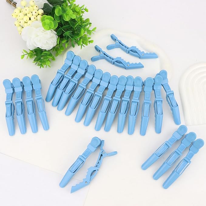 24 Pack Alligator Hair Clips for Styling, Sectioning Crocodile Hair Clips Professional Barber Accessories for Salon of Thick Curly Volume Hair (Blue)