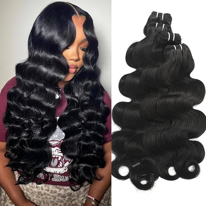 12A Human Hair Body Wave Bundles 22 24 26 28 Inch 100% Unprocessed Brazilian Virgin Hair Body Wave Human Hair 4 Bundles Hair Extensions Natural Color for Black Women