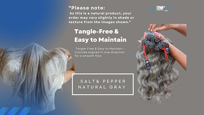 20” Wavy Salt & Pepper/Natural Gray 3 bundles. Its 100% Natural Indian Virgin Raw Hair Extensions .Natural color unprocessed and not treated with any kind of chemicals