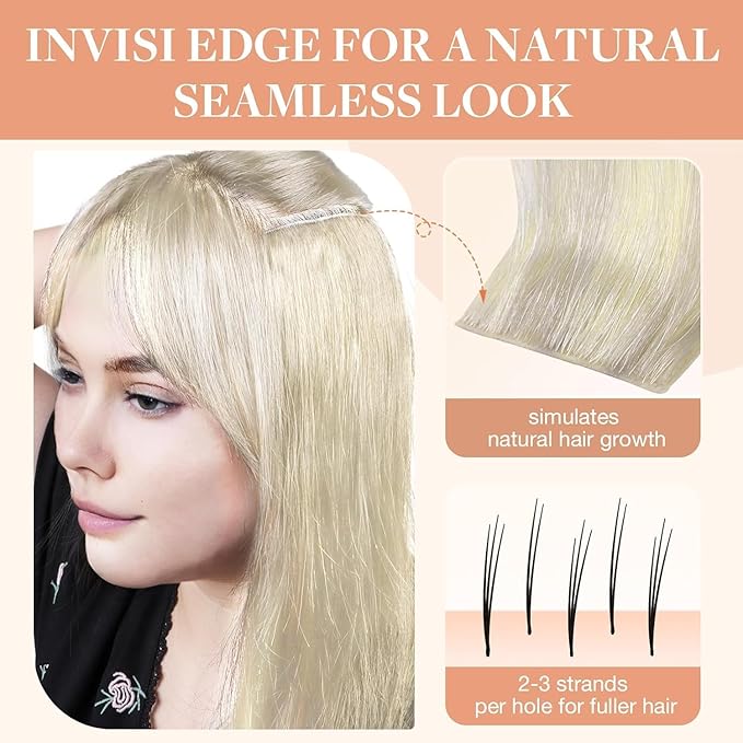 GOO GOO Invisi Edge Clip in Hair Extensions 24inch 170g 7Pcs Injected Seamless PU Clip in Hair Extensions, Virgin Real Human Hair, 17/22/60 Ash Blonde to Golden Blonde and Platinum Blonde