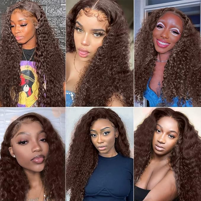 Brown Human Hair Bundles Dark Brown Water Wave Bundles 16 18 20 inch WuvuSnm #4 Wet and Wavy Bundle #4 Water Wave Bundle