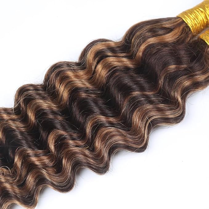 Brown Braiding Hair Deep Wave Bulk Color 4 Human Braiding Hair 26 26 26 Inch 150g/3 Bundles Deep Curly P430 Brown Boho Virgin Hair Extensions