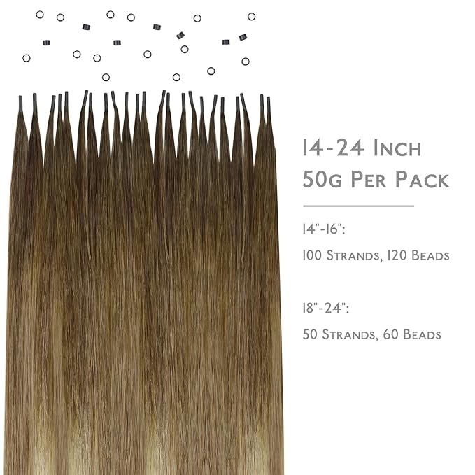 WENNALIFE I Tip Hair Extensions Human Hair, 50g 100s 16 Inch Ombre Walnut Brown to Ash Brown and Bleach Blonde Remy Itip Human Hair Extensions Invisible Itips Straight I Tips Fusion Extensions Real