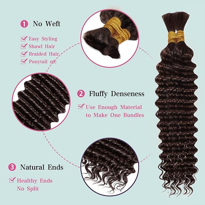 22 Inch Human Braiding Hair 100g Deep Wave Bulk Human Hair for Braiding Brazilian Virgin Human Hair Bundles Wet and Wavy Bundles No Weft Curly Human Hair Extensions for Boho Braids #2