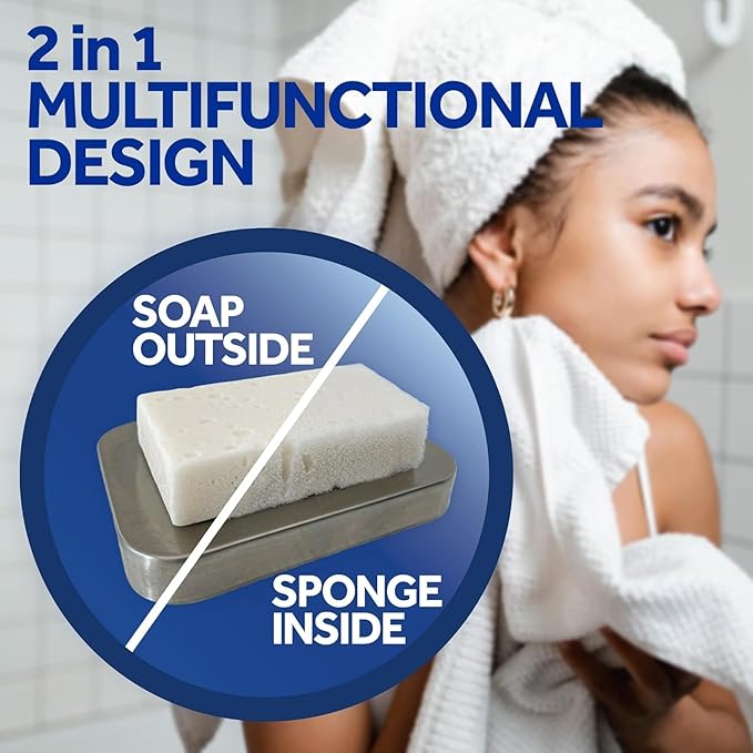 T.Taio Esponjabon Mother of Pearl Soap Sponge - Revitalizing Shower Scrubber for Bath Wash & Oil Removal - Bathroom Essentials with Fresh Scents - Pearl with Mini