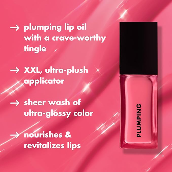 e.l.f. Glow Reviver Plumping Lip Oil, Tinted Lip Plumper For A High-Shine, Plump Finish, Infused With Jojoba Oil, Vegan & Cruelty-Free, Burst Bubble