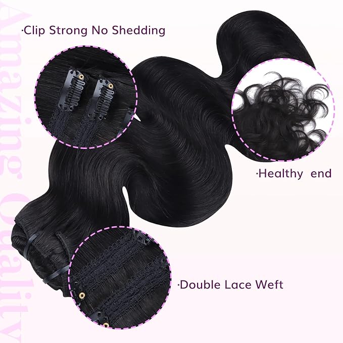 IDN BEAUTY Clip In Hair Extensions Real Human Hair, Body Wave 22 Inch 120g 7pcs Natural Black Remy Virgin Human Hair Clip Ins Real Human Hair Black Women Body Wave Clip Ins Human Hair Thick