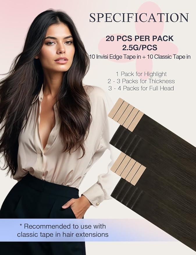 DOORES Invisi Edge Extensions Human Hair, Mocha Brown 10 Injection Tape ins 50g 24Inch, Injected Tape in Extensions Straight