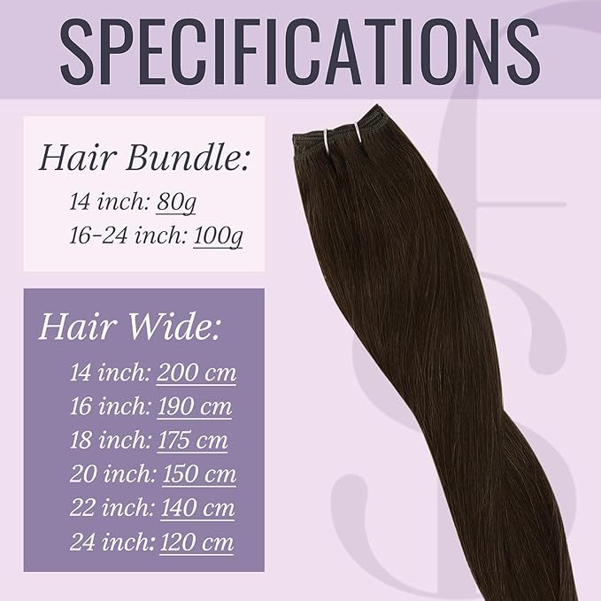 Fshine Hand Tied Weft Hair Extensions Dark Brown Sew in Remy Weft Hair Extensions 22 Inch Straight Remy Sew in Brown for Women 100g