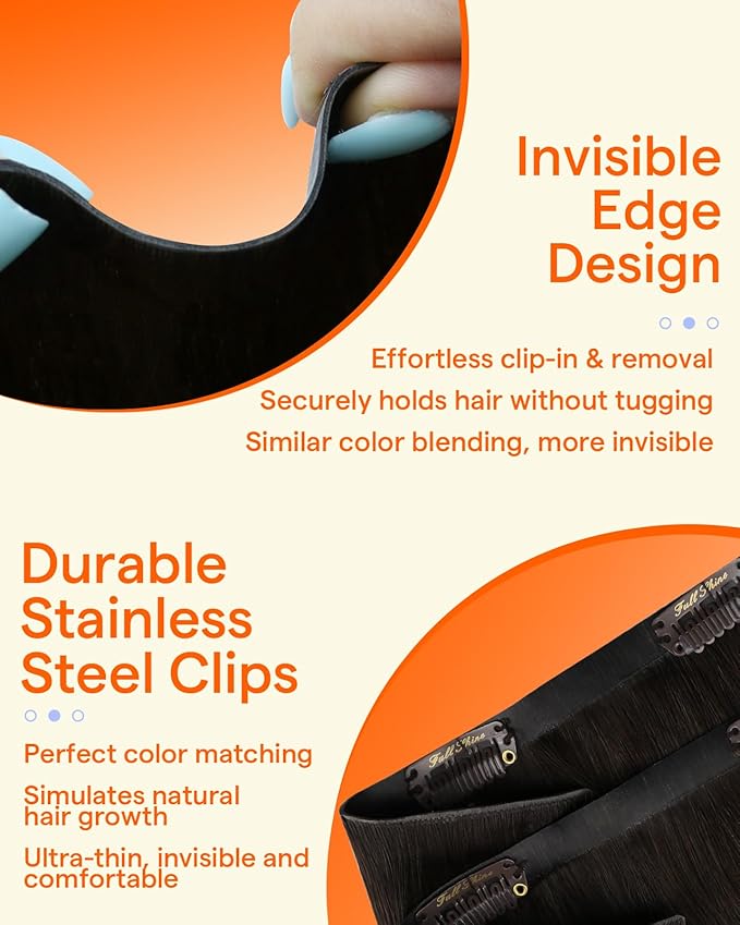 Full Shine Invisi Edge Clip in Hair Extensions Dark Brown Invisi Edge Seamless Hair Extension Clip ins PU Weft Injected Hair for Women 20 Inch 120 G 6 PCS