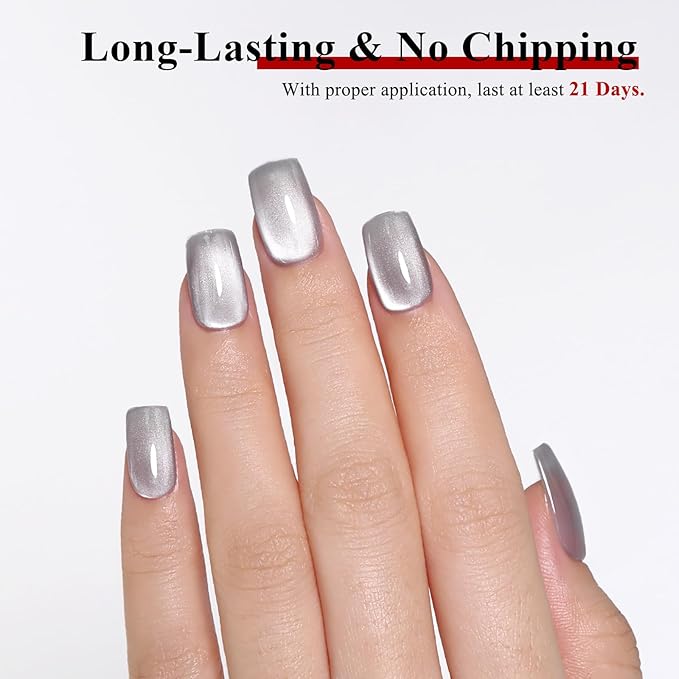 Imtiti 10ml Silver Cat Eye Gel Nail Polish Long Lasting Soak Off UV Led Gel Polish Salon DIY at Home with Magnetic Stick Gift for Women 1Pcs