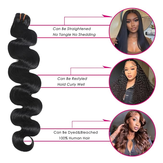 16A Raw Body Wave Human Hair Bundles Human Hair 100% Unprocessed Brazilian Boutique Virgin Hair Extensions,Double Wefts,Triple Lifespan (Body Wave 1 Bundle, 28 inch)