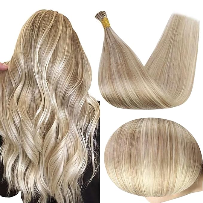 Full Shine Itip Human Hair Extensions 18 Inch Fusion Hair Extensions Blonde Highlight Natural Human Hair 40 Grams Pre Bonded Extensions Human Hair add Length