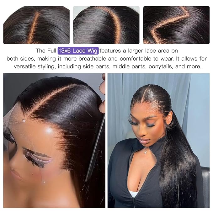 Lemoda SKINLIKE Real HD 13x6 Full Lace Frontal Wig 210% Straight 15A 13x6 Full Lace Frontal Human Hair Wigs 30Inch Invisible Knots 0.10mm Frayed Ends Lace Natural Hairline Thick Soft Ends Wig
