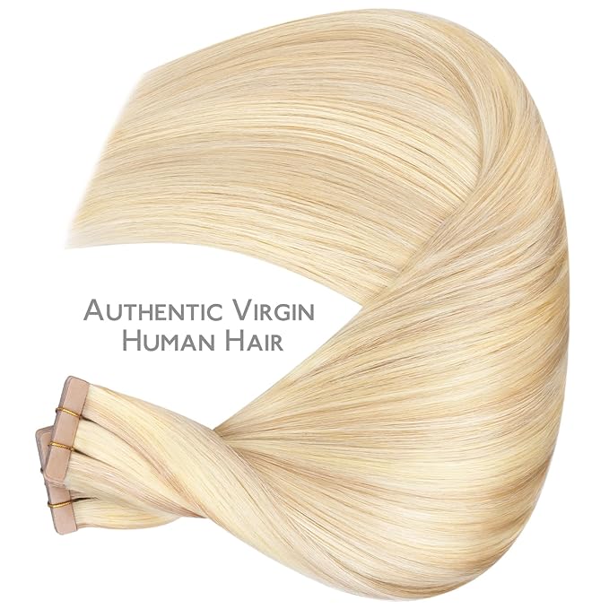 WENNALIFE Tape in Hair Extensions Human Hair, 40pcs 80g 12 inch Balayage Light Wheat Platinum Blonde Hair Extensions Real Human Hair Straight Tape in Extensions Invisible Human Hair Extensions Reusabl