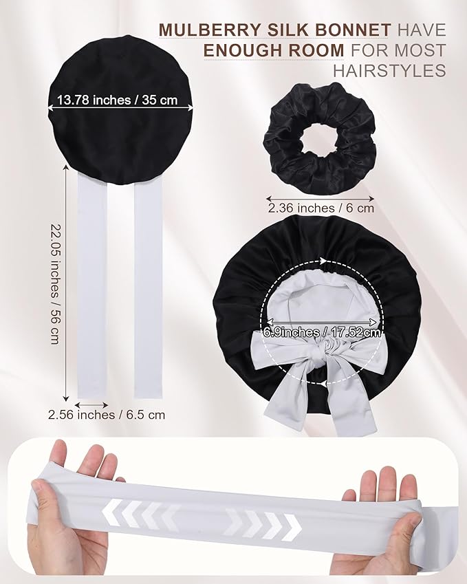 Mulberry Silk Bonnet Sleeping Women Curly Hair Bonnets Tie Band Double Layer Reversible Sleep Bonnet Silk Hair Wrap Sleep Cap