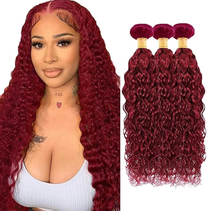 26 28 30 inch 99j Bundles Human Hair Burgundy Water Wave Bundles Red Human Hair Bundle 99J Wet and Wavy Bundle 150g