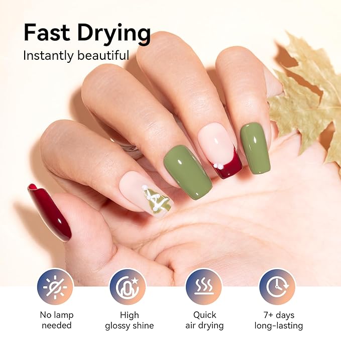 Winter Nail Polish Set, 6 Colors Burgundy Red Yellow Green Grey Quick Air Dry Nail Polish Non Gel, Hema-free, Nail Lacquer Manicure Art DIY at Home Christmas Gift for Women