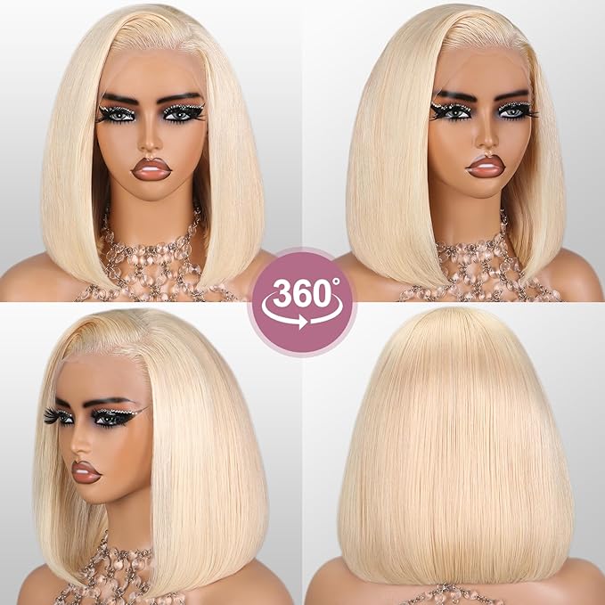 Blonde Bob Wig Human Hair 613 Lace Front Wig Human Hair 13X4 lace Front Bob Wig Pre Plucked With Baby Hair 210% Density 613 Short Bob Wigs for Women 10inch