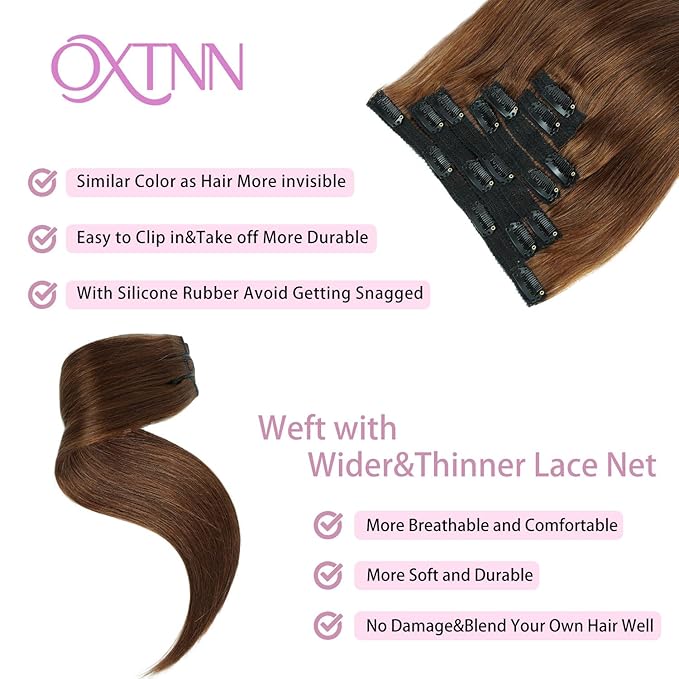 Clip in Hair Extensions Real Human Hair Chocolate Brown 22 inch 7pcs 100g/Pack, Human Hair Clip in Extensions, Salon-Grade Quality, Easy Comfort Wear for Women (#4, 22 inch)