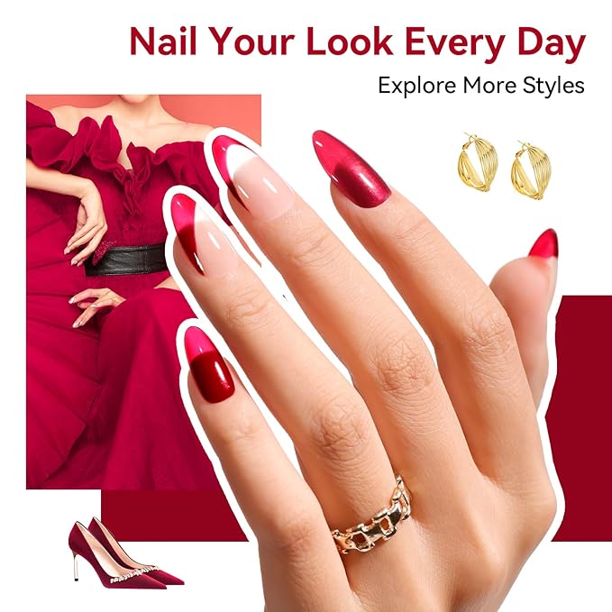 Red Nail Polish Set, Christmas Stocking Stuffers, 6 Colors Red Cherry Dark Red Wine Nail Polish Kit, Opaque,Hema-free Quick Dry, Non Gel, Home DIY Nails Art Gift for Women Girls