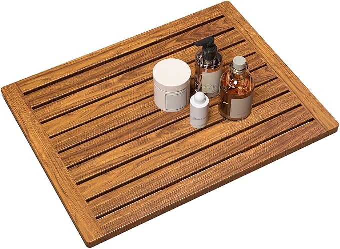 Teak Shower Mat, 24"x18" Wood Non-Slip Bathroom Teak Bath Mats for Bathroom, Wooden Floor Mat Bathroom Mat for Inside, Outdoor or Spa(Medium)