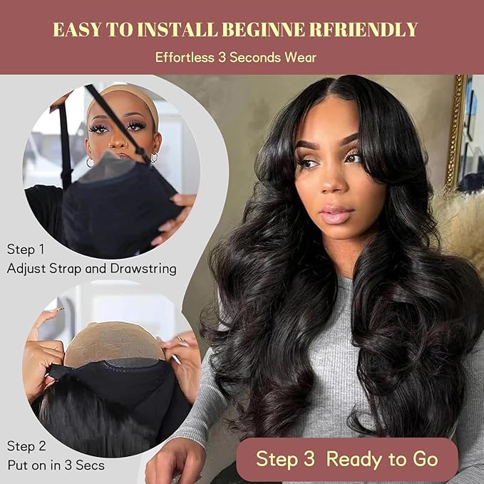 Glueless Wigs Human Hair Pre Plucked Pre Cut 9x6 Straight Lace Front Wigs 250 Density Invisi Drawstring Wigs 12A Brazilian Virgin Human Hair Wig Ready to Wear Wig 24 Inch