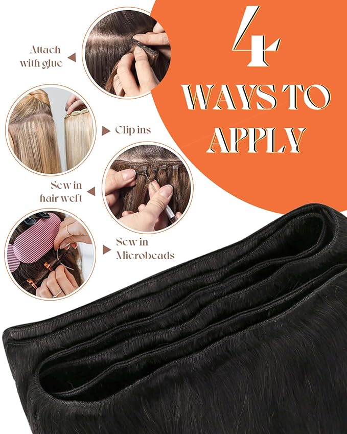 Sunny Hair Human Hair Extensions Sew in Natural Black Weft Hair Extensions Human Hair Black Sew in Hair Extensions Real Human Hair Soft Silky Texture Popular Color 20inch 100g