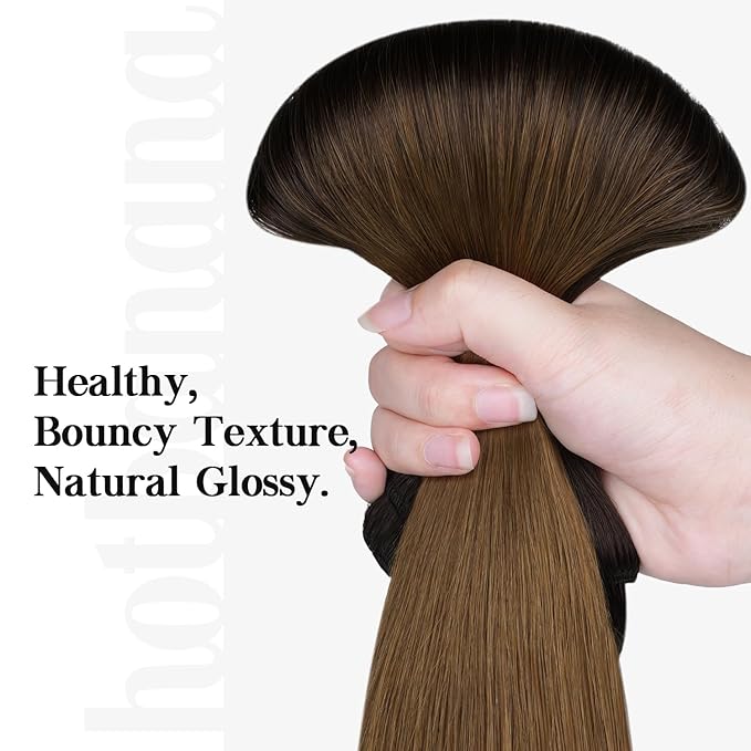 HOTBANANA Clip in Human Hair Extensions, Natural Black to Dark Brown and Chocolate Brown 120g 16 Inch 7pcs, Clip in Hair Extensions Remy Human Natural Straight