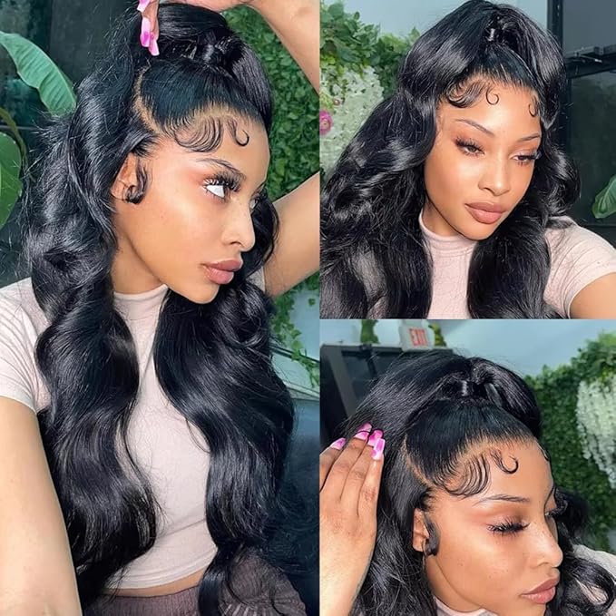 BELE 13x6 Full Lace Front Wigs Human Hair HD Transparent Body Wave Lace Front Wigs Human Hair Pre Plucked Bleached Tiny Knots Full Lace Frontal Wig Upgraded 14A 180 Density Natural Black 28 Inch
