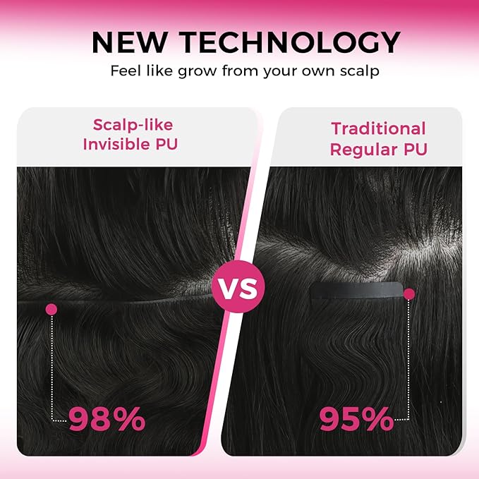 Lashey Invisi Edge Clip in Hair Extensions, 7pcs 110g 16 Inch Natural Black Seamless Clip in Hair Extensions Human Hair Body Wave Real Remy Human Hair