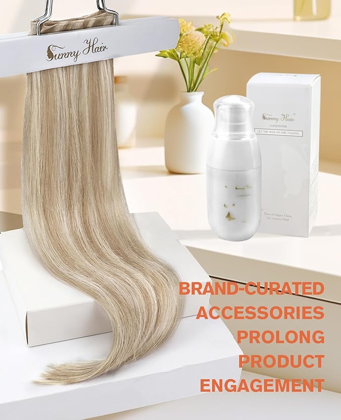 Sunny Hair Genius Weft Human Hair Extensions 24inch Blonde Hair Extensions Genius Wefts Ash Blonde Highlights Light Blonde Hand Tied Sew in Hair Extension for Women Real Hair Can Be Dyed
