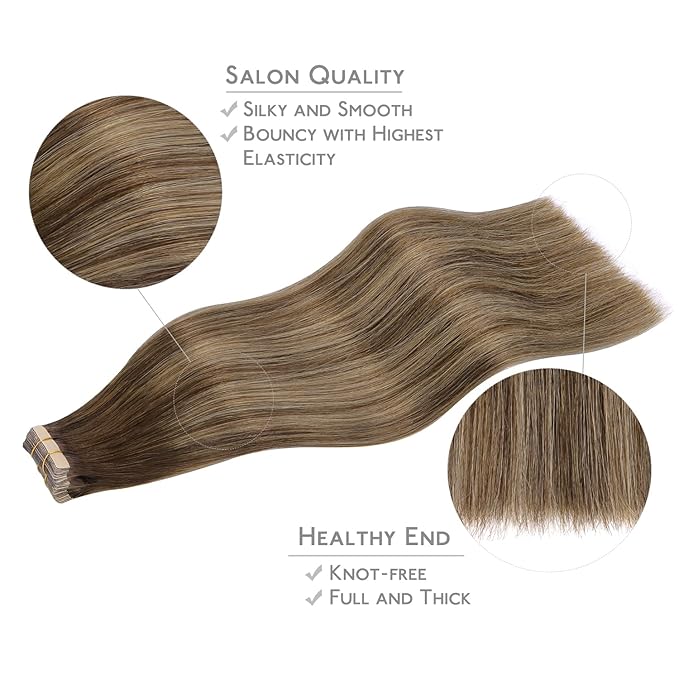 WENNALIFE Tape in Hair Extensions Human Hair, 20pcs 16 inch 50g Balayage Chocolate Brown to Honey Blonde Remy Tape Hair Extensions Real Human Hair Tape Extensions Coloured Hair Extensions