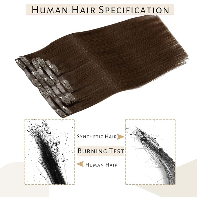 Caliee Seamless Hair Extensions Clip in Human Hair 110G Clip on for Fine Hair Real Hair Extensions 7Pcs Full Head Virgin Hair Chocolate Brown Color Invisible PU Skin Weft Clip in Remy Human Hair Extensions for Women 22Inch