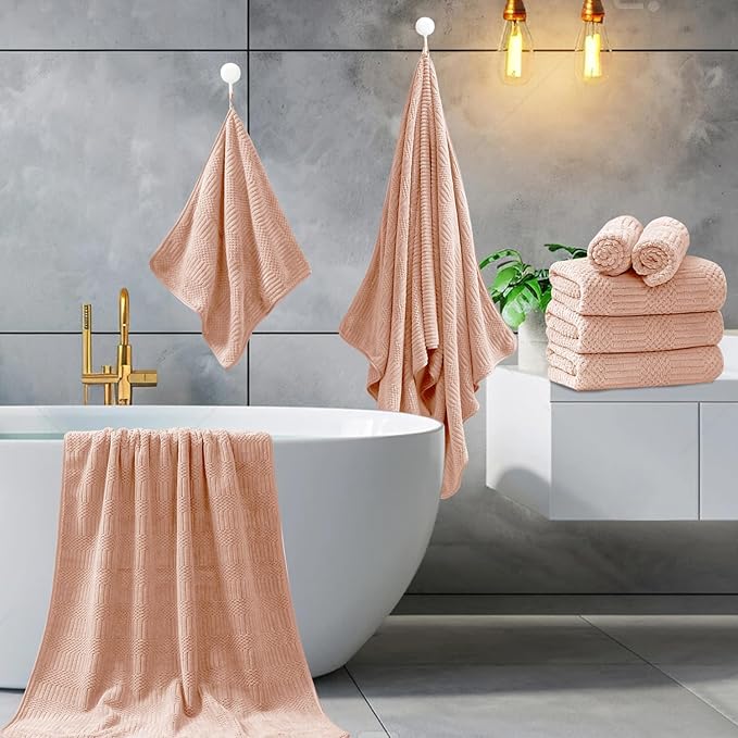 Ycosy 4 Pack Extra Large Microfiber Bath Towels Set,35x70 inches,600GSM,Less Lint Highly Absorbent Super Soft & Quick Dry,Oversized Bath Towels,Perfect for Bathroom Gym Pool,Orange