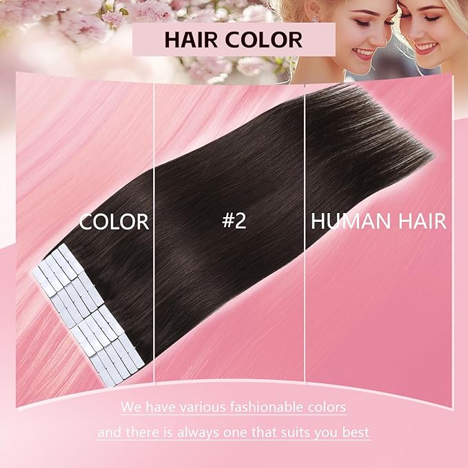 3rd-Generation Invisible Tape in Hair Extensions Human Hair #2 Dark Brown 20pcs 45g 20inch Seamless Injection Hand-Tied Invisi Edge Tape ins Extensions（#2-20inch）