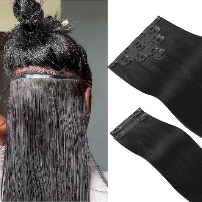 IDN BEAUTY Seamless Clip In Hair Extensions Human Hair, Straight 18 Inch 130g 9pcs Natural Black Real Virgin Human Hair Seamless Clip Ins For Black Women PU Weft Invisible Edge