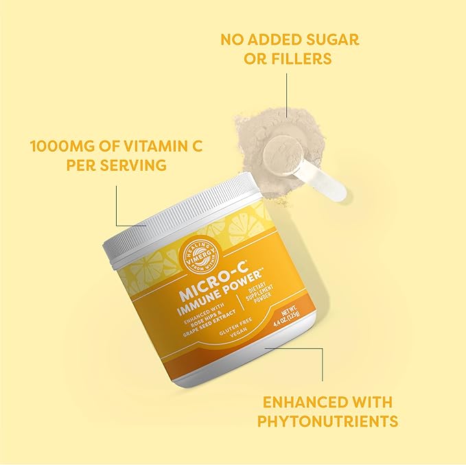 Vimergy Micro-C Immune Power TM* - Travel Size, 34 2000mg Servings – Gentle Form – Antioxidant Phytonutrients – Immune & Nerve Support – Benefits Bone & Cartilage – Gluten-Free, Kosher, Vegan (125g)