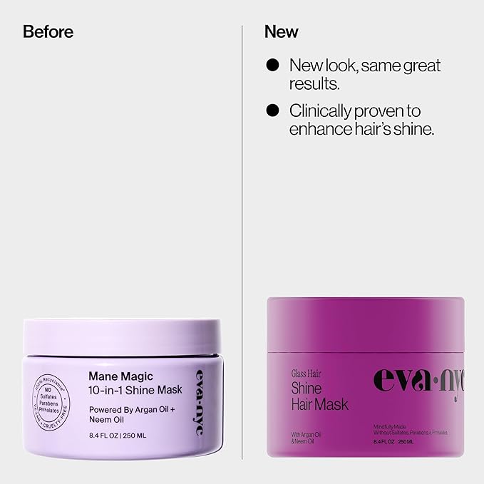 Eva NYC Anti-Frizz Hair Mask for Instant Shine - Argan Oil + Neem Oil - For High Gloss + Glassy Mirror-Like Shine - Nourishing Anti-Frizz Hair Product - Warm Vanilla Scent - 8.4 fl oz