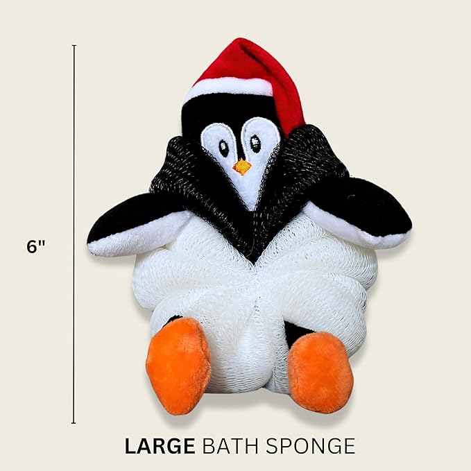 Cute Holiday Bath Sponge - Mesh Body Pouf, Gentle Shower Sponges
