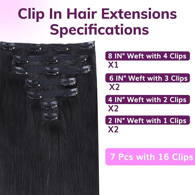 IDN BEAUTY Clip In Hair Extensions Real Human Hair, Straight 14 Inch 120g 7pcs Natural Black Real Virgin Human Hair Clip Ins Real Human Hair Black Women Thick Human Hair Clip In Extensions