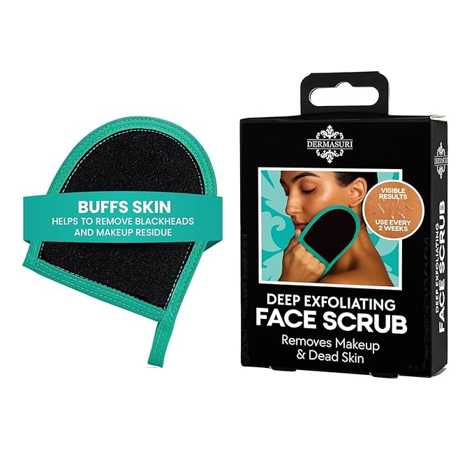 Dermasuri Deep Exfoliating Face Mitt - Scrubber, Dead and Dry Skin Remover for Men and Women - Exfoliator Gloves for Shower and Dry Use - ( 1 Pack)