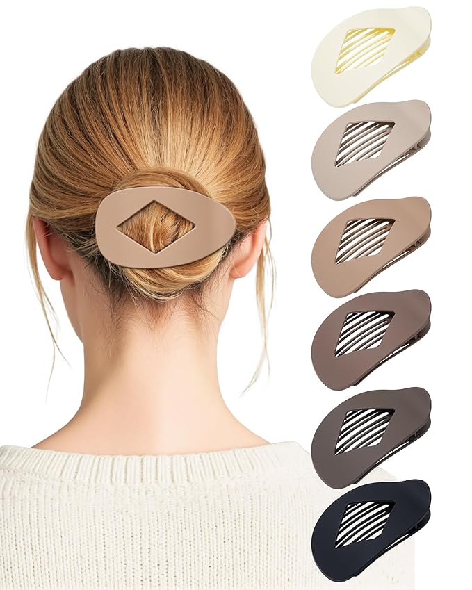 6 PCS Flat Hair Clips for Women - French Medium Flat Claw Clips for Thick Thin Hair, Strong Grip Non Slip Hair Claw Clips for Women Girls