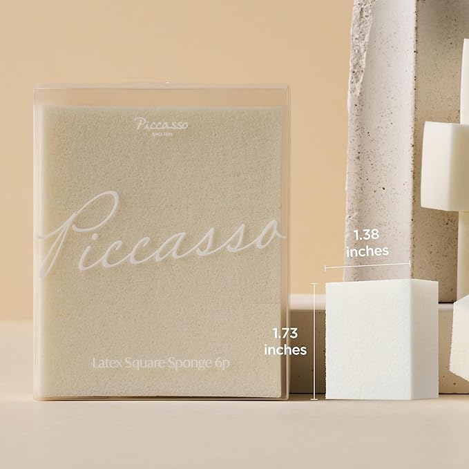 Piccasso Flawless Adherence Set – 163 Foundation Brush + 6P Latex Round Makeup Sponges, Korean Beauty Tools for Natural Glow & Smooth Base, Perfect for Dewy or Matte Finish