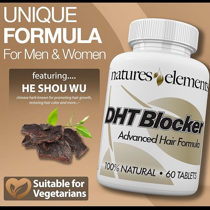 DHT Blocker – Herbal Formula with Saw Palmetto, Fo-Ti & Beta-Sitosterol – Supports Hair Regrowth & Gray Hair Reversal – Non-GMO, Vegetarian - 60 Tablets - Pack of 3