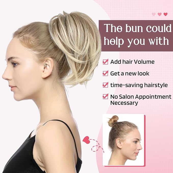 HOOJIH Messy Bun Hair Piece, Claw Clip in Straight Hair Bun 9 Inch Short Ponytail Extension with Bendable Metal Wire Hair Pieces for Women Fake Hair Bun DIY Styles - Silver Gray With Brown mixed