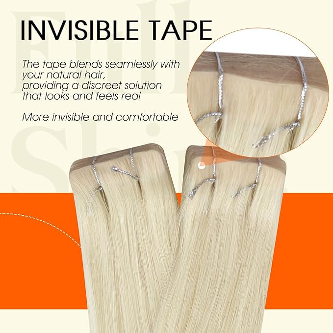 Full Shine Injection Tape in Hair Extensions Human Hair Color 60 Blonde Machine Remy Tape in Extensions Intact Seamless Skin Weft Invisible for Women Add Volume Natural 14Inch 40Gram