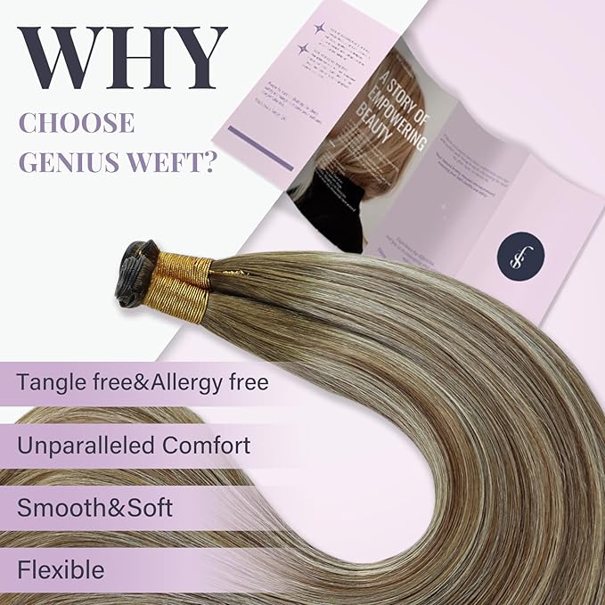 Fshine Weft Hair Extensions Human Hair 20 Inch Hand Tied Extensions Real Human Hair 60G Blonde Sew In Genius Weft For Women