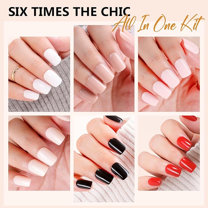 Makartt Press on Nails Kit: Short Classic Monochrome Coffin Tips in 6 Styles 144PCS, Natural Fit with Adhesive Tabs, Nail Glue, and File, Manicure Set for Home Salon